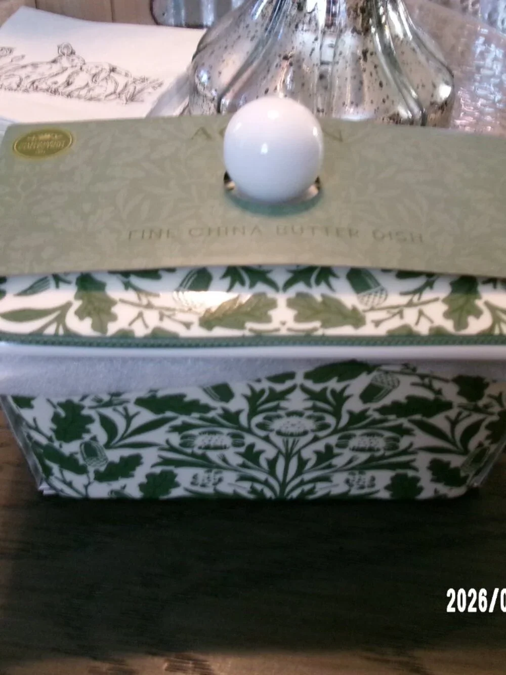 William Morris Acorn Butter Dish Covered Leonardo Fine China Green Floral w/Lid - Picture 2 of 5